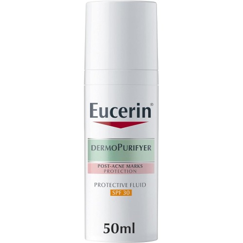Eucerin DermoPurifyer سائل وقائي للتحكم في زيوت البشرة بعامل حماية من الشمس 30 أبيض 50 مل
