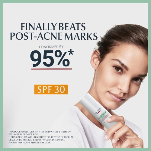 Eucerin DermoPurifyer سائل وقائي للتحكم في زيوت البشرة بعامل حماية من الشمس 30 أبيض 50 مل