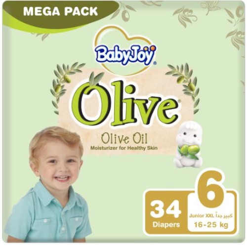 زيت زيتون اطفال ، مقاس 6 جونيور اكس اكس ال ، من 16 الى 25 كيلو جرام ، عبوة ميجا ، 34 حفاض